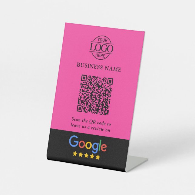 Simple Custom Google Reviews QR Code Business Logo Pedestal Sign (Front)