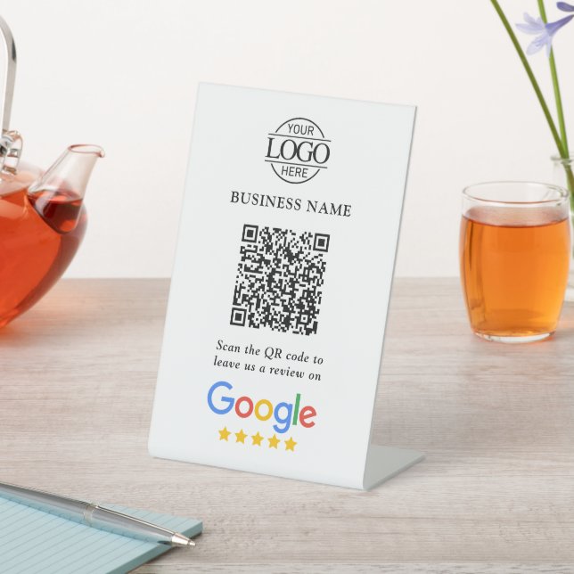 Simple Custom Google Reviews QR Code Business Logo Pedestal Sign (In SItu)