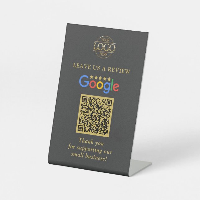 Simple Custom Google Reviews QR Code Business Logo Pedestal Sign (Front)