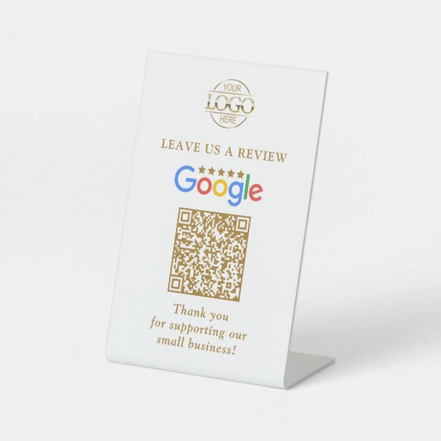Simple Custom Google Reviews QR Code Business Logo Pedestal Sign (Front)