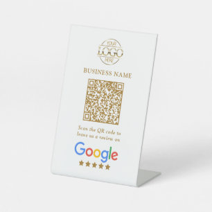 Simple Custom Google Reviews QR Code Business Logo Pedestal Sign