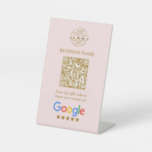 Simple Custom Google Reviews QR Code Business Logo Pedestal Sign