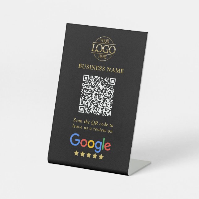 Simple Custom Google Reviews QR Code Business Logo Pedestal Sign (Front)