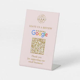 Simple Custom Google Reviews QR Code Business Logo Pedestal Sign