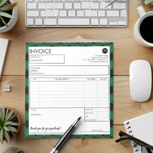 Simple Custom Green Plaid Border Invoice Template Notepad