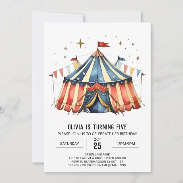 Simple Custom Kids' Circus Birthday Invitation (Front)