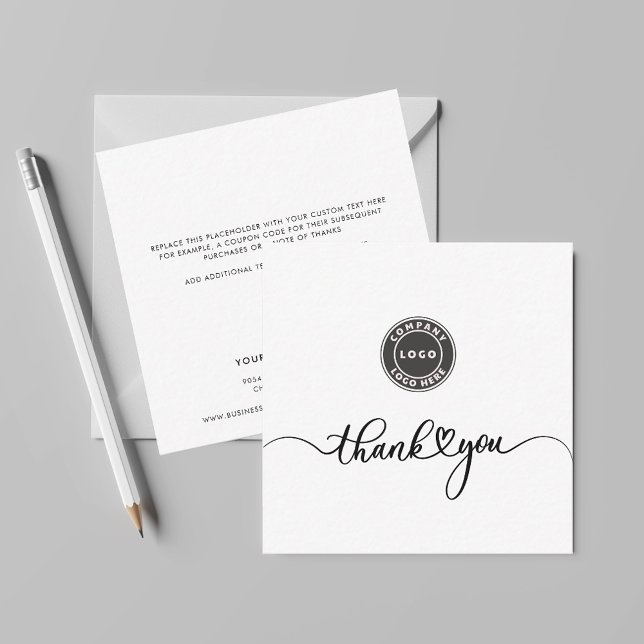 Simple Custom Logo and Business Thank You Card (Business Logo Script Mini Square Thank You Note Card)