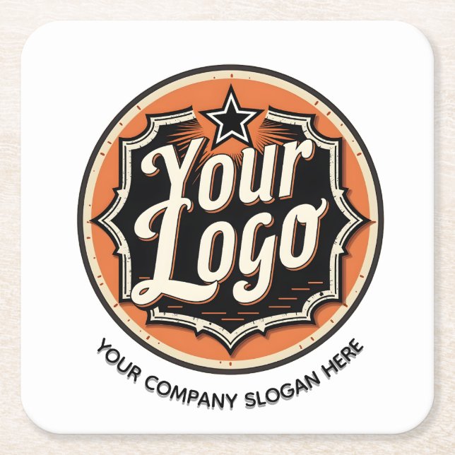 Simple Custom Logo and Text Business Square Paper Coaster (Front)