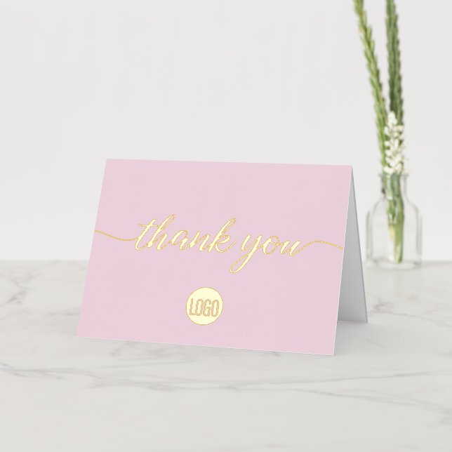 Simple Custom logo Business Pink Foil Greeting Card (Flower)
