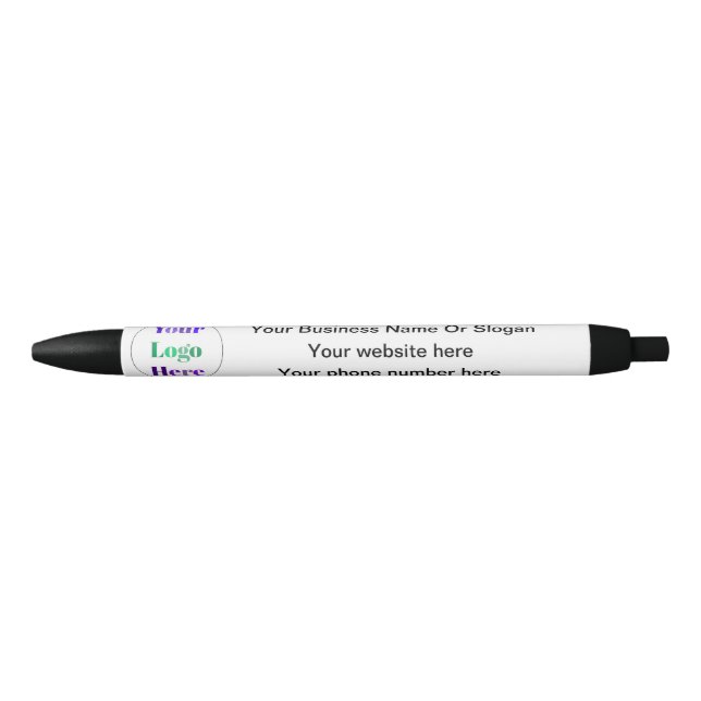 Simple Custom Logo Small Business White  Black Ink Pen (Front)