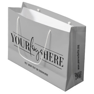 Simple Custom Logo With QR Code Business Grey Large Gift Bag