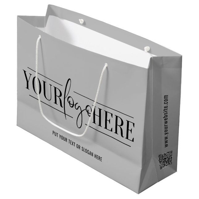 Simple Custom Logo With QR Code Business Grey Large Gift Bag (Front Angled)