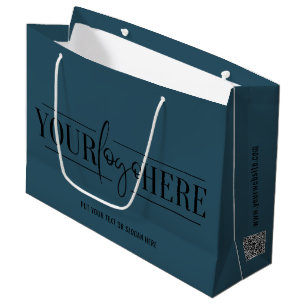 Simple Custom Logo With QR Code Business Navy Blue Large Gift Bag