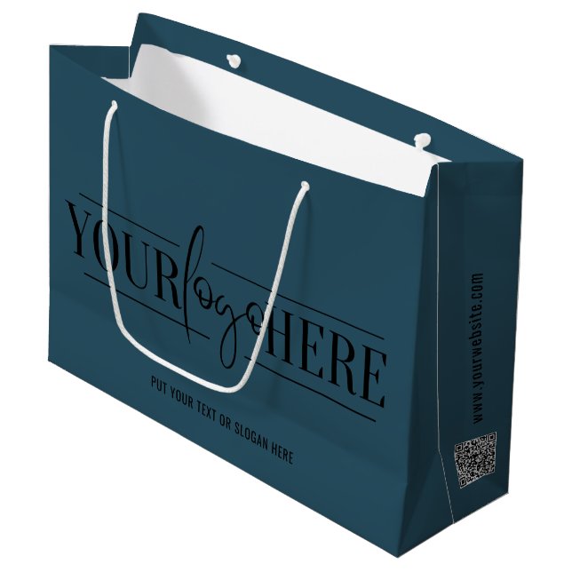 Simple Custom Logo With QR Code Business Navy Blue Large Gift Bag (Front Angled)