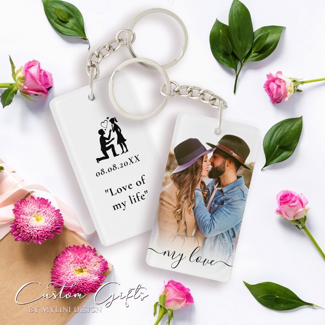 Simple Custom Love Couple Text and Photo Key Ring (Creator Uploaded)