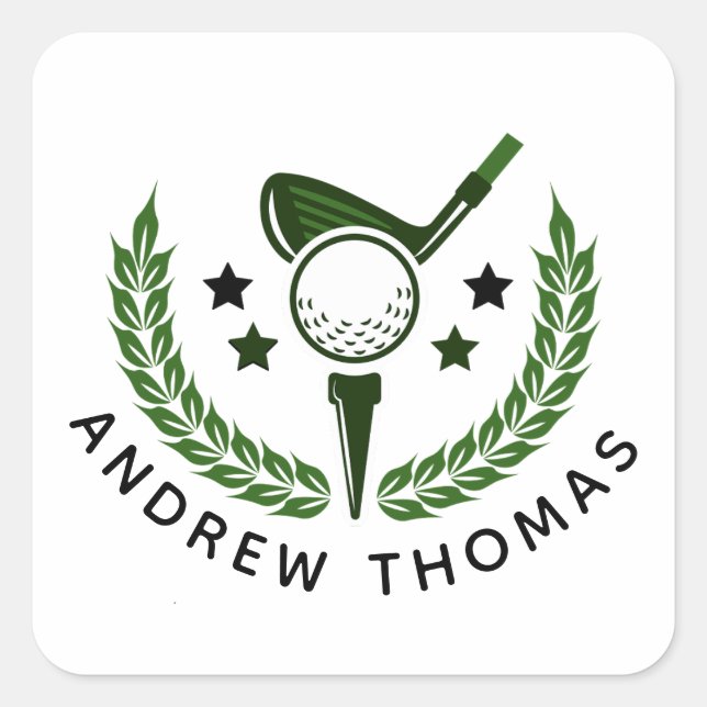 Simple Custom Monogram Golfer Name Square Sticker (Front)