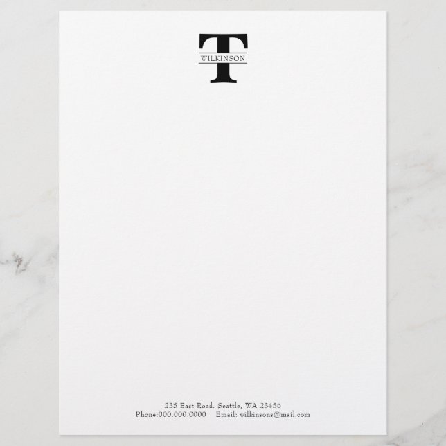Simple Custom Monogram Personalised  Custom Letterhead (Front)