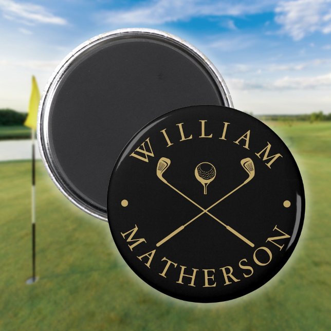 Simple Custom Name Golf Clubs Black And Gold Magnet (Simple Custom Name Golf Clubs Black And Gold Magnet)
