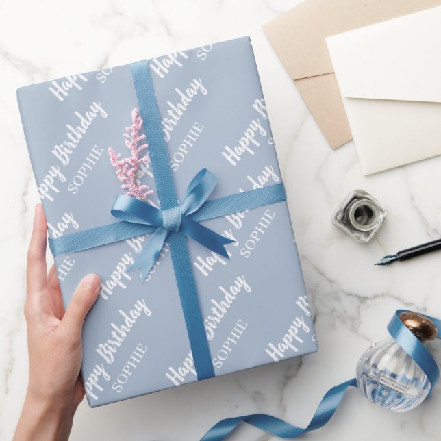 Simple Custom Name Happy Birthday Gift Wrapping Paper (Gifting)