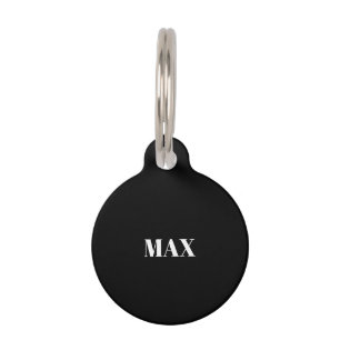 Simple Custom Name info black white dog Pet Tag
