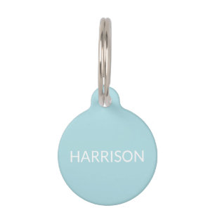 Simple custom name light blue dog contact Info Pet Tag