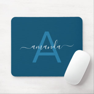 Simple Custom Name & Monogrammed Blue Personalised Mouse Mat