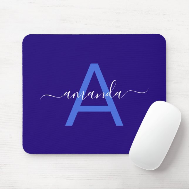 Simple Custom Name & Monogrammed Blue Personalized Mouse Mat (With Mouse)