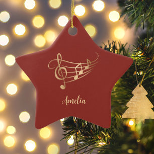 Simple Custom Name Musical Elegant Christmas Ceramic Tree Decoration