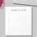 Simple Custom Name Personalised To-Do List Notepad<br><div class="desc">Add a name and easily create your personalised to-do list notepad. Click CUSTOMIZE FURTHER to change the background colour or text colour. You can TRANSFER this DESIGN on other Zazzle products and adjust it to fit most of the Zazzle items. Standard Studio designs are made in high-resolution vector graphics for...</div>