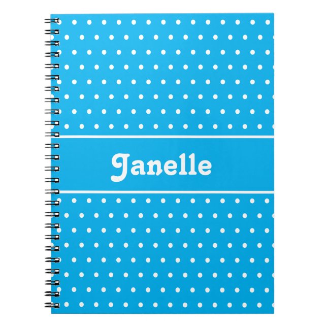 Simple Custom Name Polka Dot Blue and White Notebook (Front)