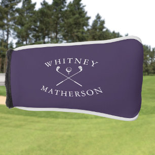 Simple Custom Name Purple And White Golf Clubs  Head Cover