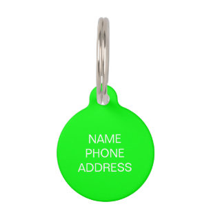 Simple custom neon green Name contact info dog Pet Tag
