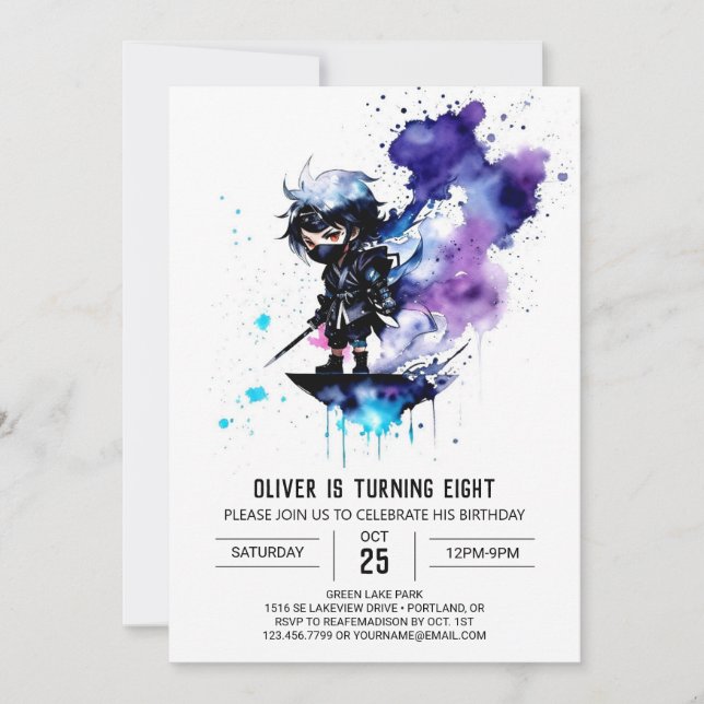 Simple Custom Ninja Boy Digital Birthday Invitation (Front)