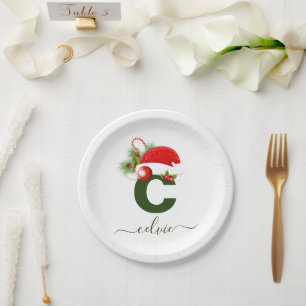 Simple Custom Personalised Monogram Christmas Paper Plate