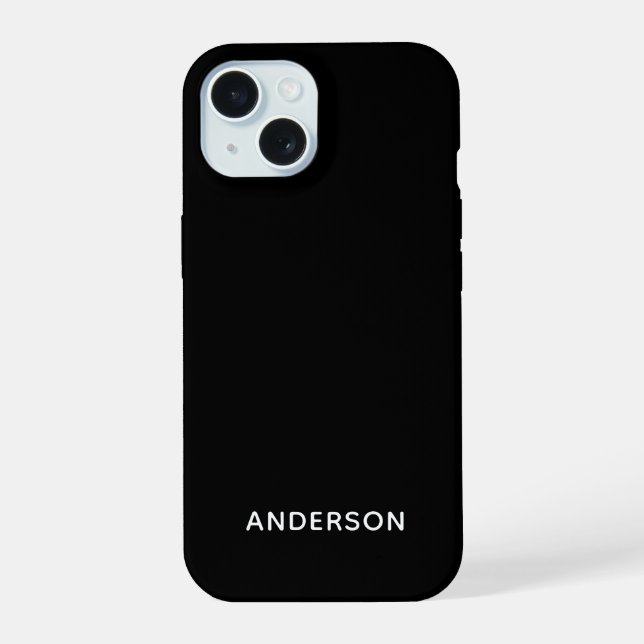 Simple Custom Personalized Black iPhone 15 Case (Back)
