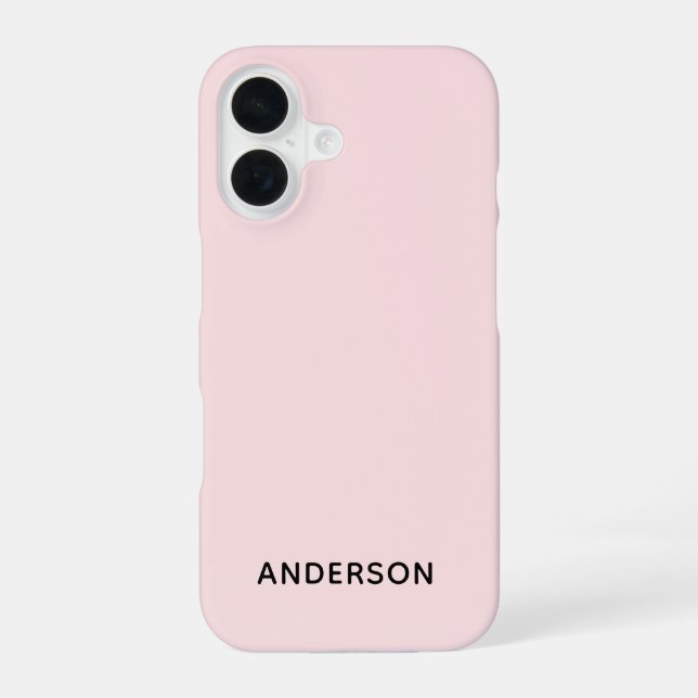 Simple Custom Personalized Pastel Pink iPhone 16 Case (Back)