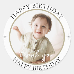 Simple Custom Photo Birthday Classic Round Sticker
