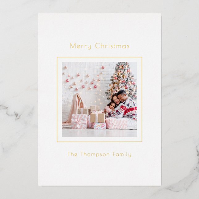 Simple Custom Photo Christmas Luxury Real Foil Holiday Card (Front)