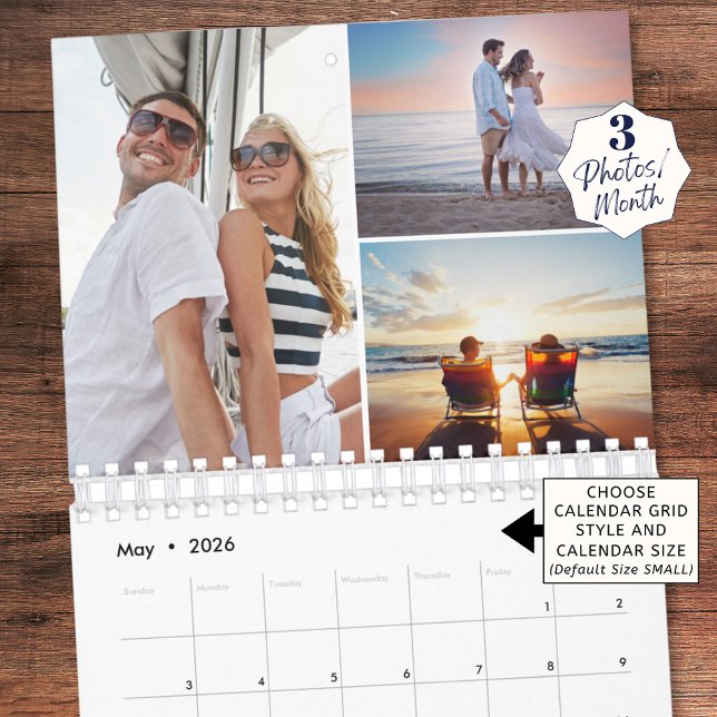 Simple Custom Photo Collage 3 Per Month Calendar (Creator Uploaded)