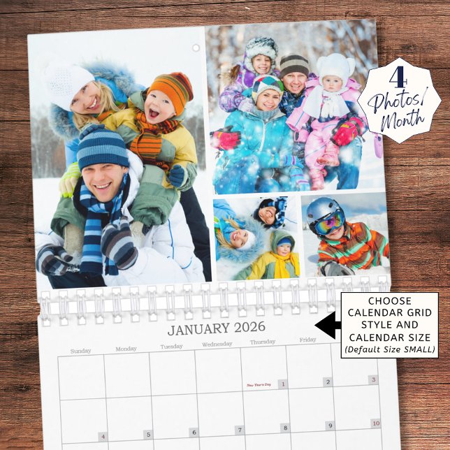 Simple Custom Photo Collage 4 Per Month Calendar (Creator Uploaded)