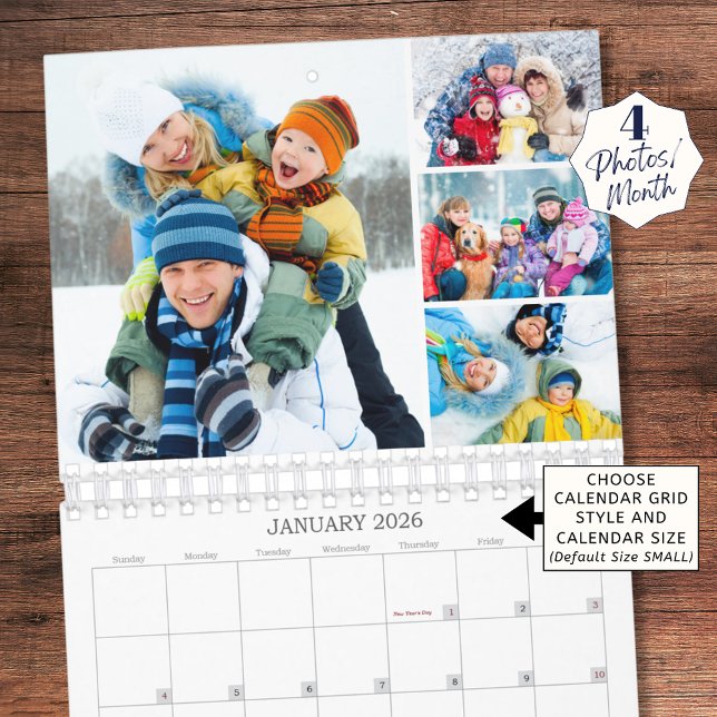 Simple Custom Photo Collage 4 Per Month Calendar (Creator Uploaded)