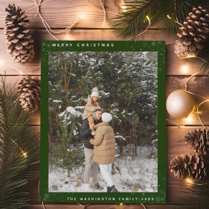 Simple Custom Photo Green Merry Christmas Holiday Postcard