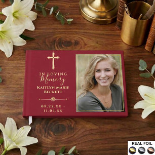 Simple Custom Photo Holy Cross Memorial Guest Book