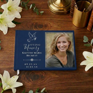 Simple Custom Photo Holy Dove Memorial Guest Book