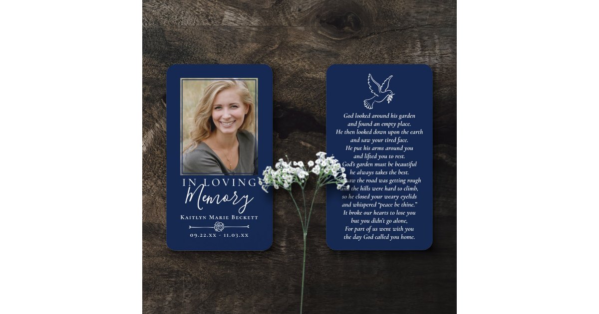 Simple Custom Photo Laminated Memorial Cards Zazzle