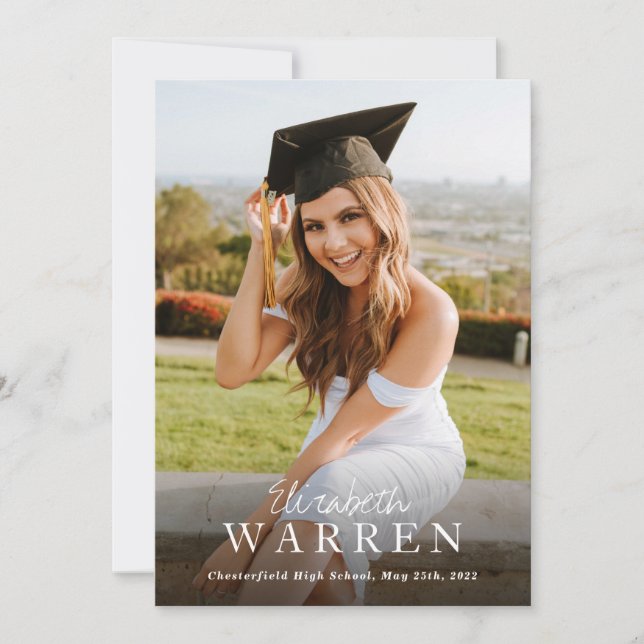 Simple Custom Photo Modern Typography Graduation Announcement (Front)