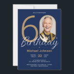 Simple  Custom Photo Navy Blue 60th Birthday  Invitation<br><div class="desc">Simple Custom Photo Navy Blue 60th Birthday Invitation. Celebrate your milestone birthday in sleek, modern style with our "Minimalist Chic" theme design, where the simplicity of Minimalist elegance meets the allure of Custom Photo personalisation. This simple and chic design allows your custom photo to take centre stage, making your celebration...</div>