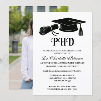 Simple Custom Photo PHD Doctoral Graduation Invitation