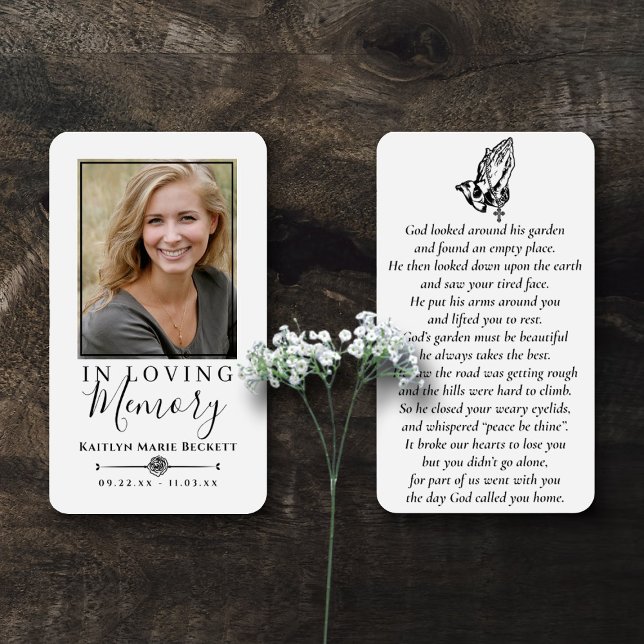 Simple Custom Photo Praying Hands Memorial Cards (Creator Uploaded)