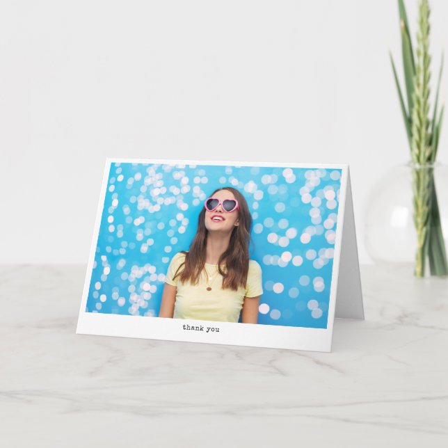 Simple Custom Photo White Typewriter Message Thank You Card (Front)